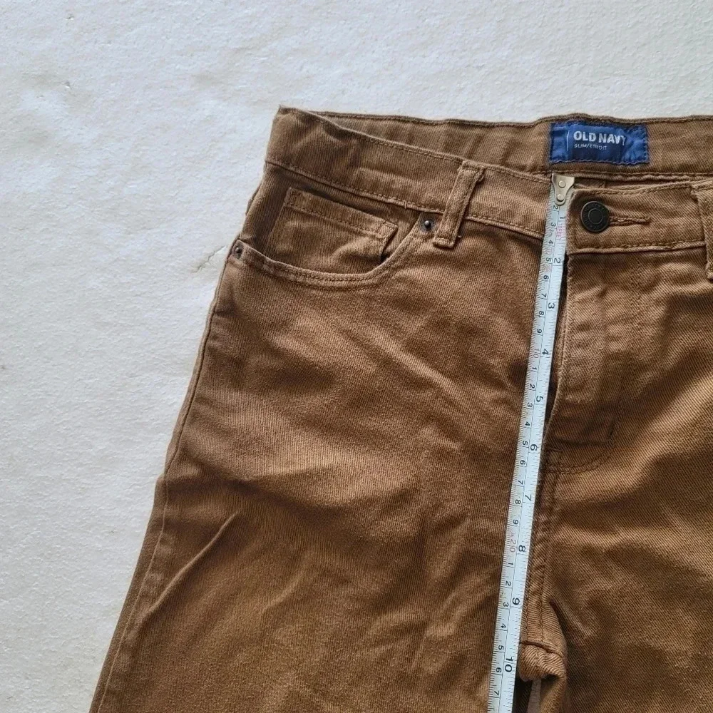 Old Navy Boys Slim Jeans Sz 16 Adjustable Waist Camel Khaki Brown School Uniform